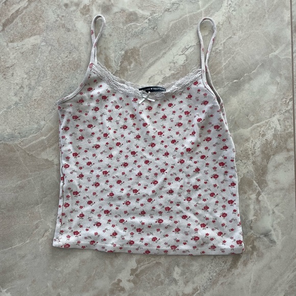 Cute White Tank Top with Red Flowers from Brandy Melville size one fits all - Picture 2 of 4